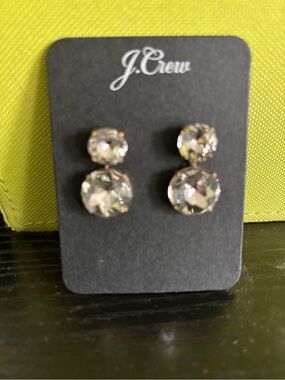 J. Crew Clear Crystal Double Drop Earrings - Silver-Tone